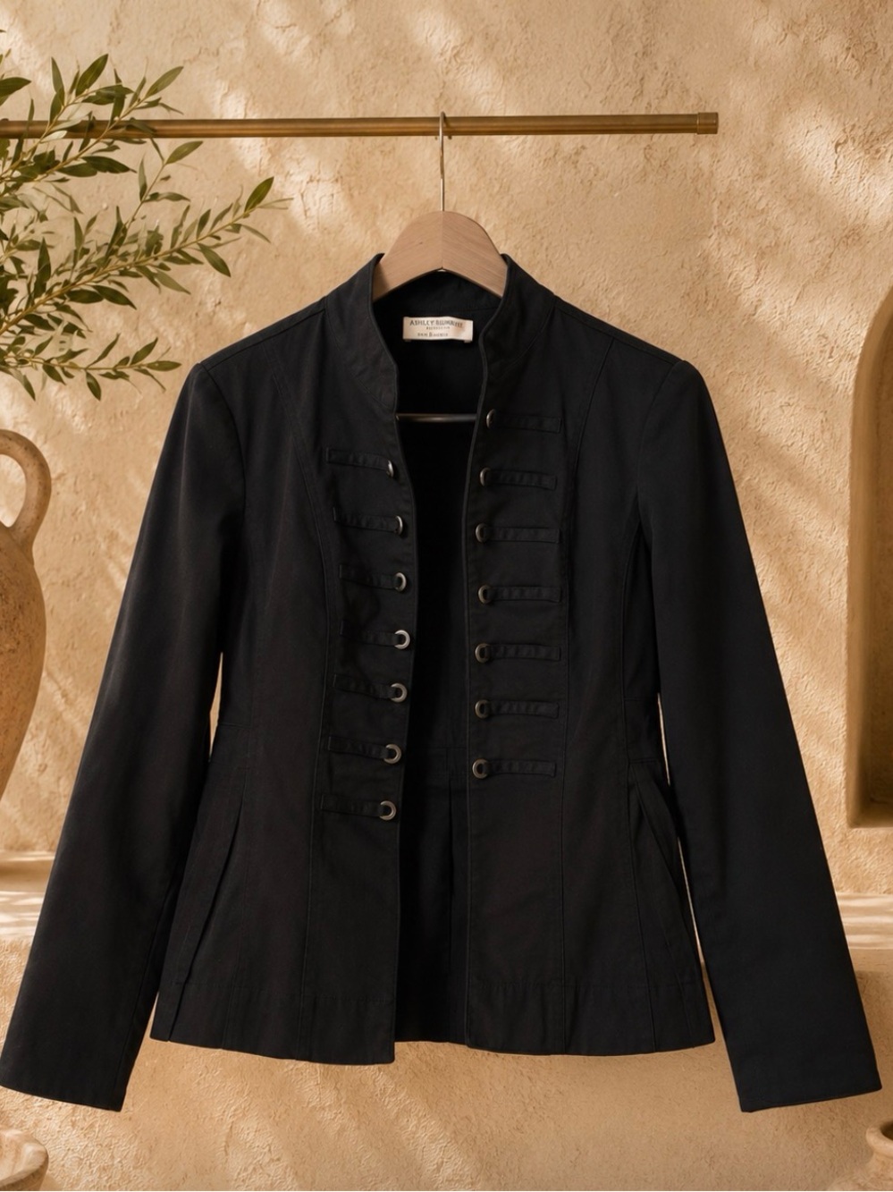 Ruff Hewn Women's Black Military Jacket Size S Stand Collar Button Front